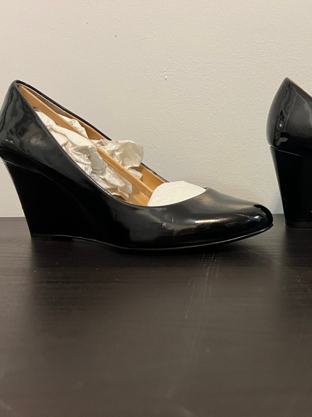 J.Crew Sylvia Black Patent Leather Wedges Size 8.5 With Box